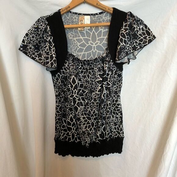 L8ter Short sleeve blouse blk/white star pattern small - Picture 1 of 8
